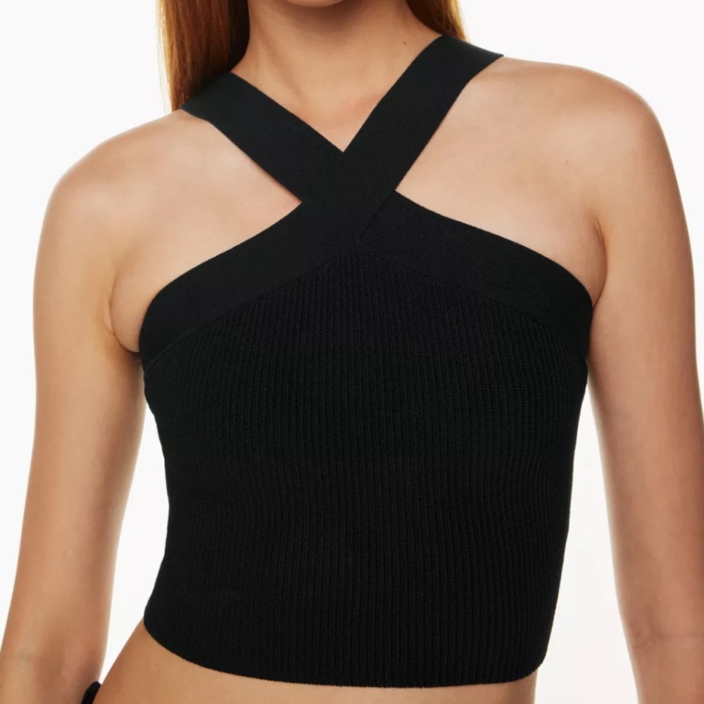 Aritzia Babaton Sculpt Knit Criss Cross Cropped Tank - Black, Small